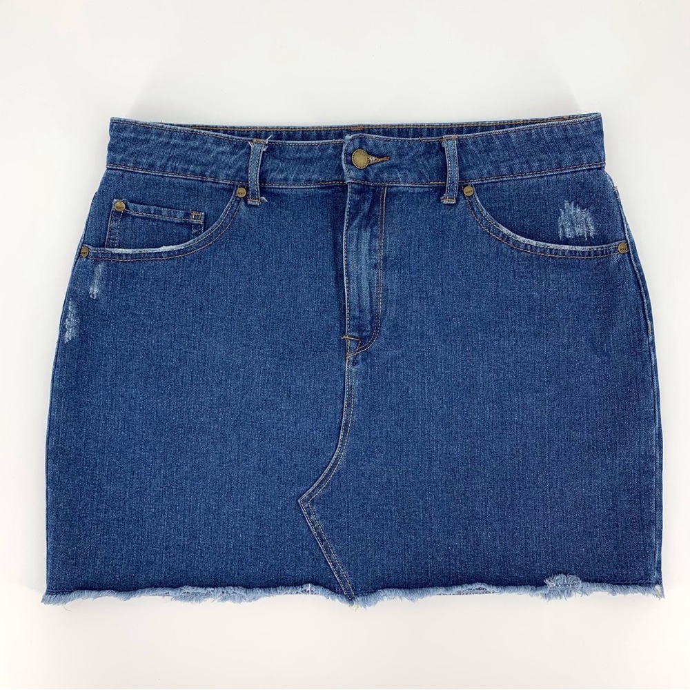 Roxy Icon Blue Denim Raw Edge Mini Skirt, XL